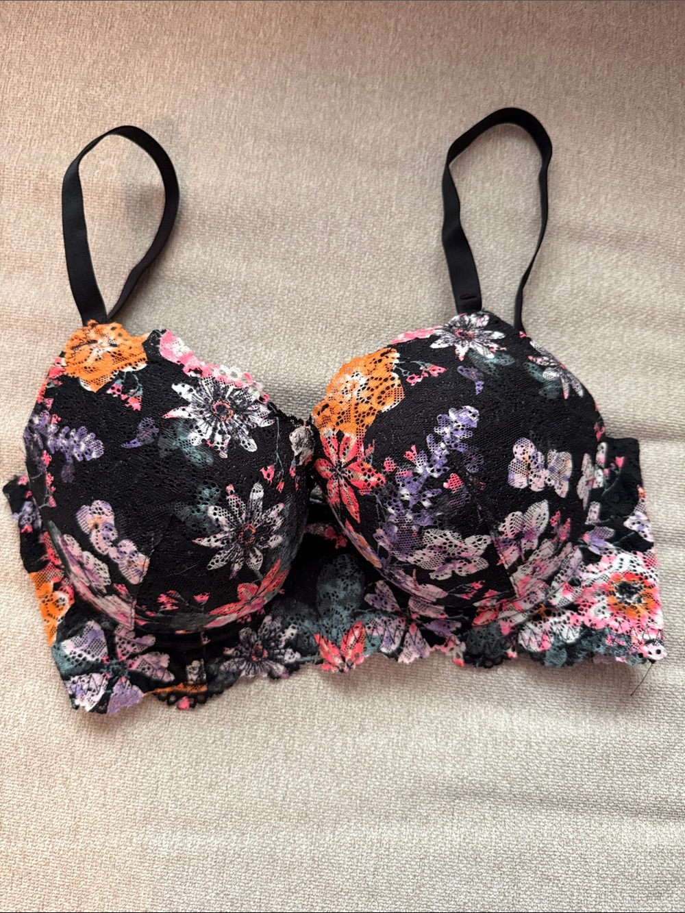 Floral Lace Underwire Bra - Black Multi 36D